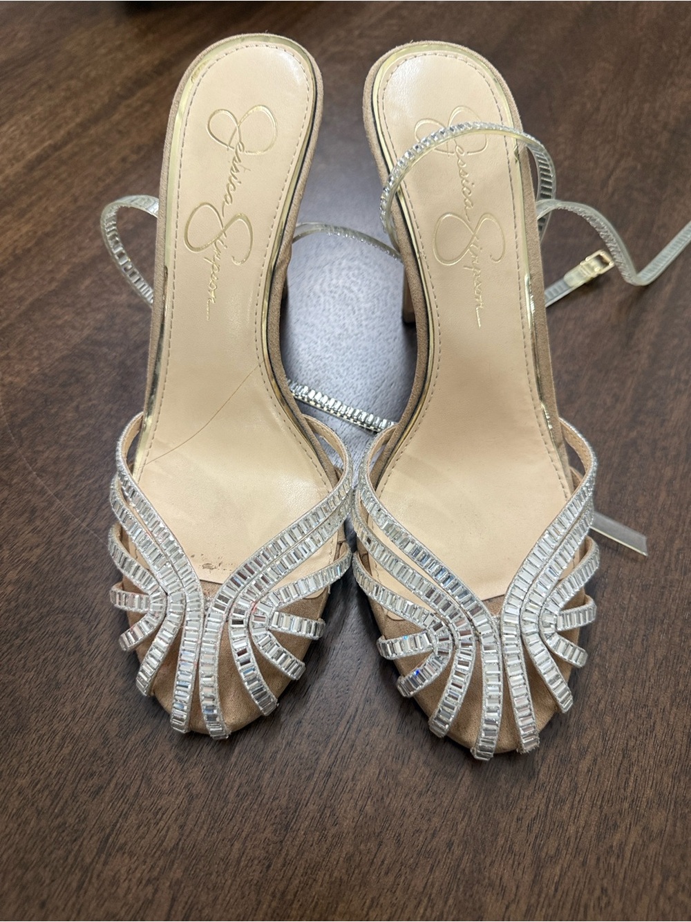 Jessica Simpson Silver Crystal-Strap Open-Toe Heels
